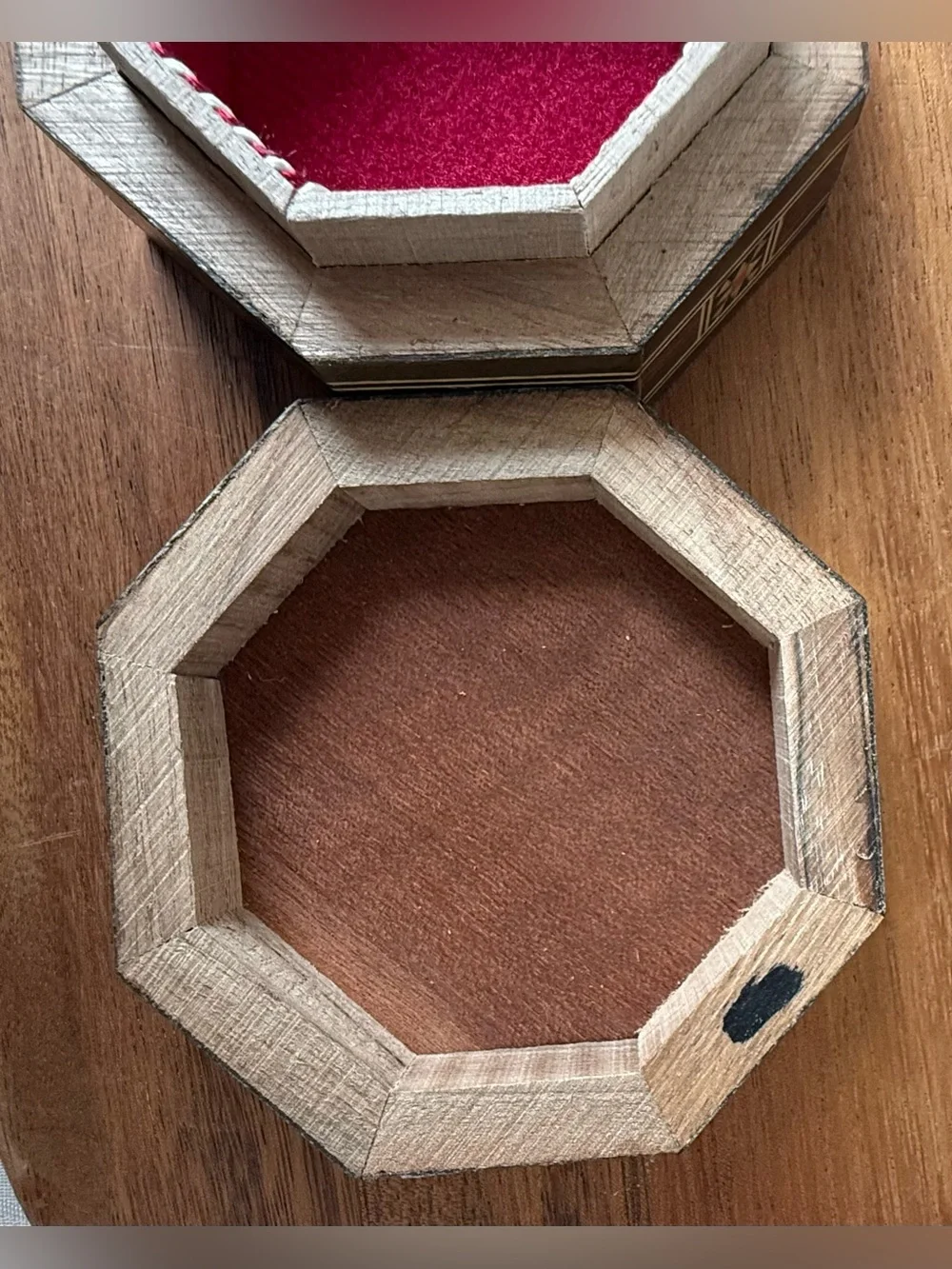 VTG Inlay Wooden Trinket Box MOP Mosaic Jewelry Octagonal